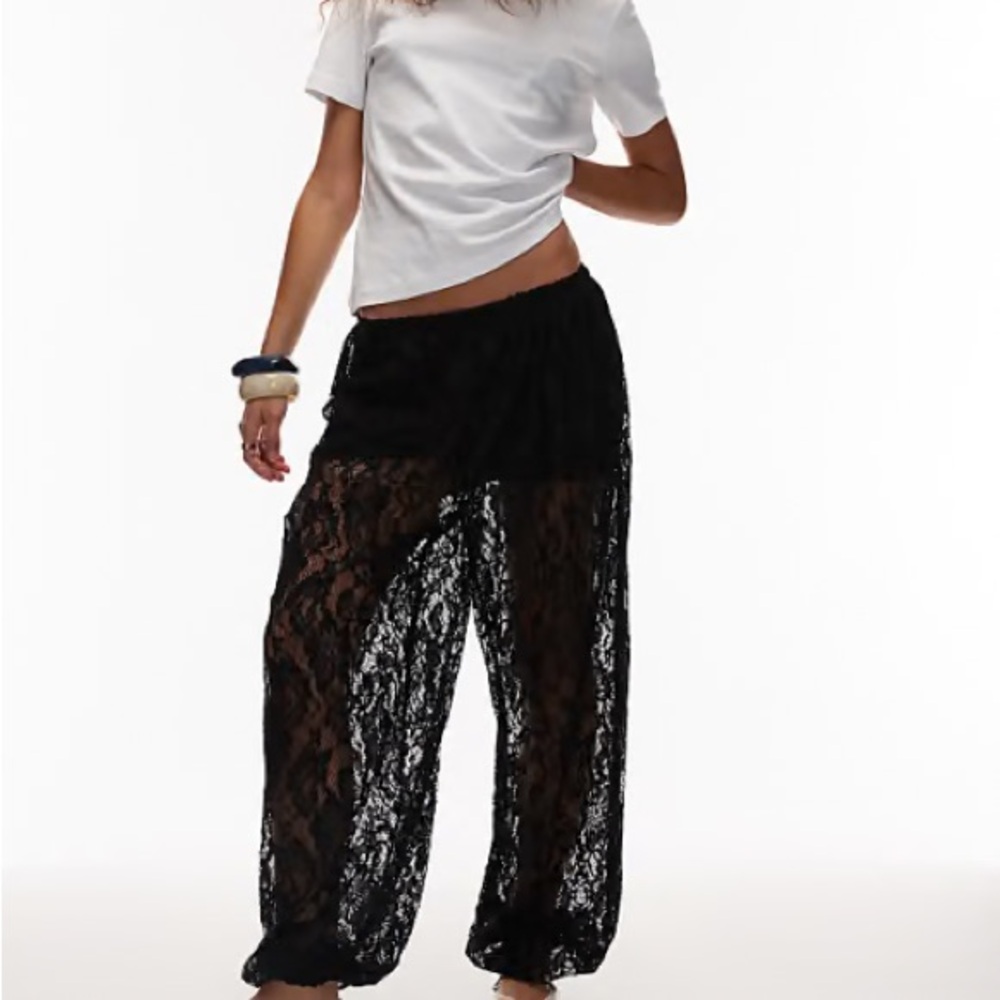 NWT DMA Size M Sheer Black Lace Balloon Pants